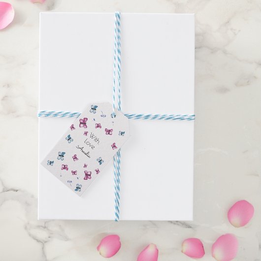 Mooie Roze en Blauwe Vlinder Cadeaulabel