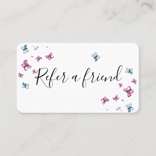 Mooie roze en blauwe vlinderdoorvoerkaart visitekaartje (Voorkant)