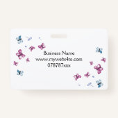 Mooie roze en blauwe vlindernaam badge (Achterkant)