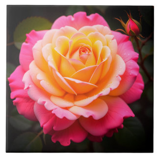 Mooie Roze en Bleek Gele Roos Keramische Tegel Tegeltje