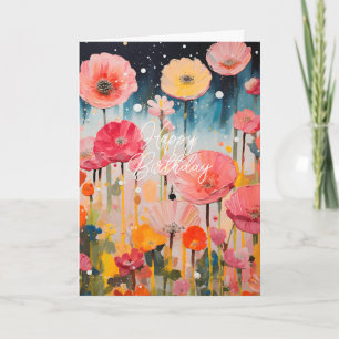 Mooie Roze En Gele Bloemen Vouwkaart Kaart