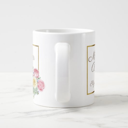 Mooie roze en gele Floral Moeder Bride Grote Koffiekop (Achterkant)