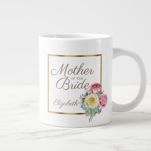 Mooie roze en gele Floral Moeder Bride Grote Koffiekop (Rechts)