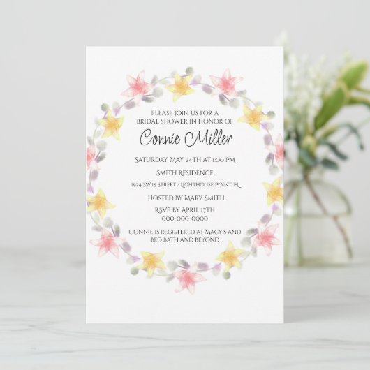 Mooie Roze en Gele Lelie Bloemen Bruidsdouche Kaart (Staand voorkant)