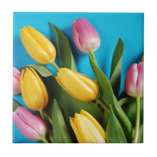 Mooie roze en gele lentusjes tegeltje