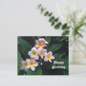 Mooie Roze en Gele Plumeria Bloemige Verjaardag Briefkaart (Staand voorkant)