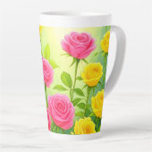 Mooie roze en gele rozen latte Mok / cup (Rechterhoek)