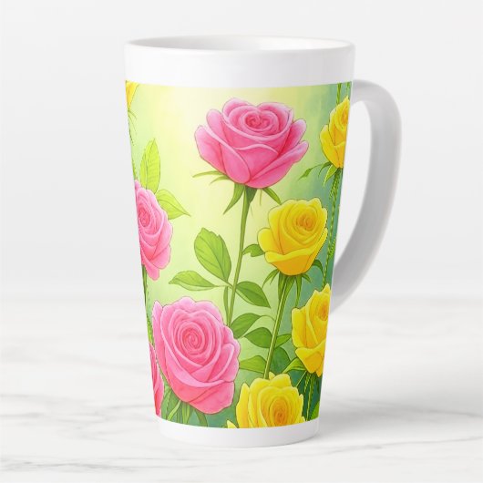 Mooie roze en gele rozen latte Mok / cup (Rechterhoek)