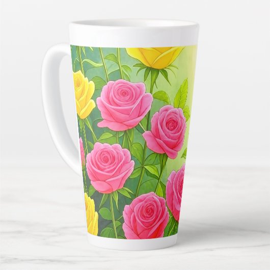Mooie roze en gele rozen latte Mok / cup (Linkerhoek)