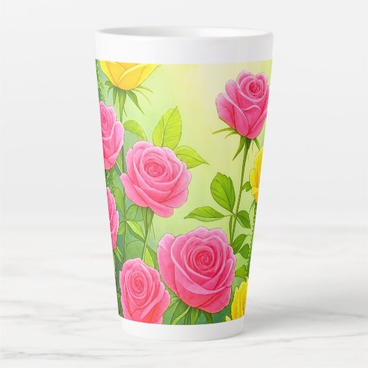 Mooie roze en gele rozen latte Mok / cup (Voorkant)