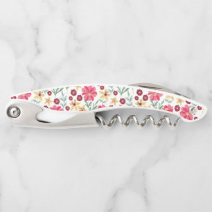 Mooie roze en gele vintage bloemenpatroon kurkentrekker