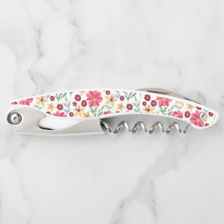 Mooie roze en gele vintage bloemenpatroon kurkentrekker
