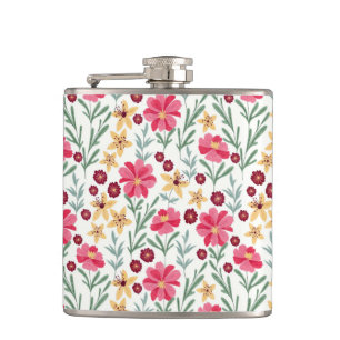 Mooie roze en gele vintage bloemmotief heupfles