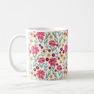 Mooie roze en gele vintage bloemmotief koffiemok