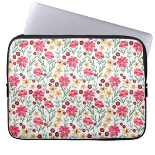Mooie roze en gele vintage bloemmotief laptop sleeve