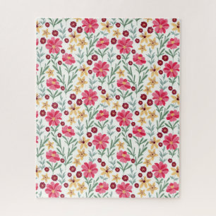 Mooie roze en gele vintage bloemmotief legpuzzel