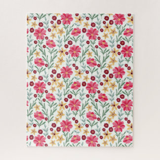Mooie roze en gele vintage bloemmotief legpuzzel