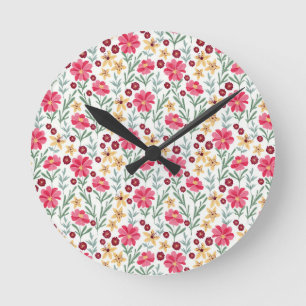 Mooie roze en gele vintage bloemmotief ronde klok