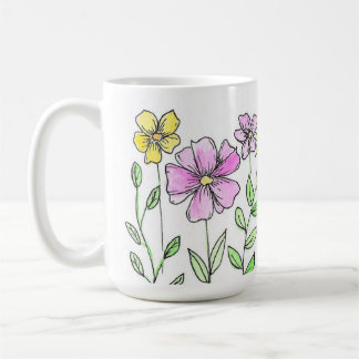 Mooie Roze en Gele Waterverf Bloemen Koffiemok