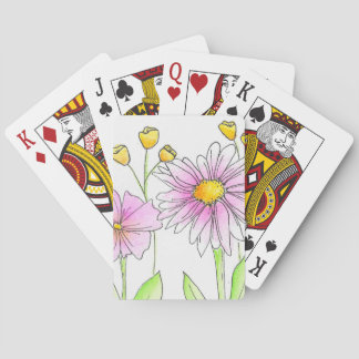 Mooie Roze en Gele Waterverf Bloemen Pokerkaarten