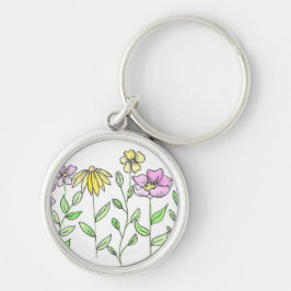 Mooie Roze en Gele Waterverf Bloemen Sleutelhanger