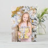 Mooie roze en gouden kerstkaart, foto's toevoegen feestdagenkaart (Staand voorkant)