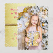 Mooie roze en gouden kerstkaart, foto's toevoegen feestdagenkaart (Voorkant / Achterkant)