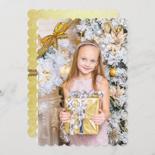 Mooie roze en gouden kerstkaart, foto's toevoegen feestdagenkaart (Voorkant / Achterkant)