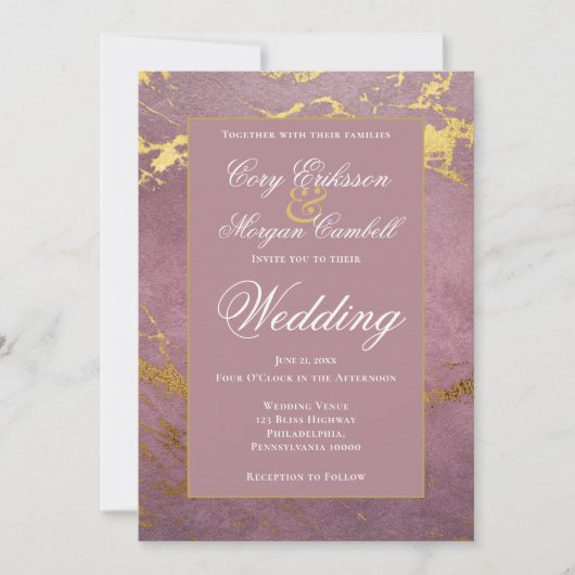 Mooie Roze En Gouden Marmeren Huwelijk Aankondiging (Voorkant)