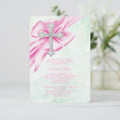Mooie Roze en Groene Eerste Communie Kaart (Staand voorkant)