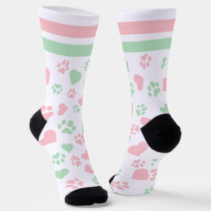 Mooie roze en groene hart- en pootafdrukpatroon  sokken