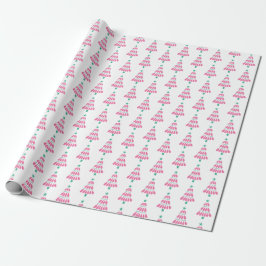 Mooie Roze en Groene Kerstboom Cadeaupapier