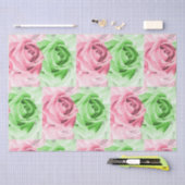 Mooie roze en groene roos tissue wrap tissuepapier (Craft)