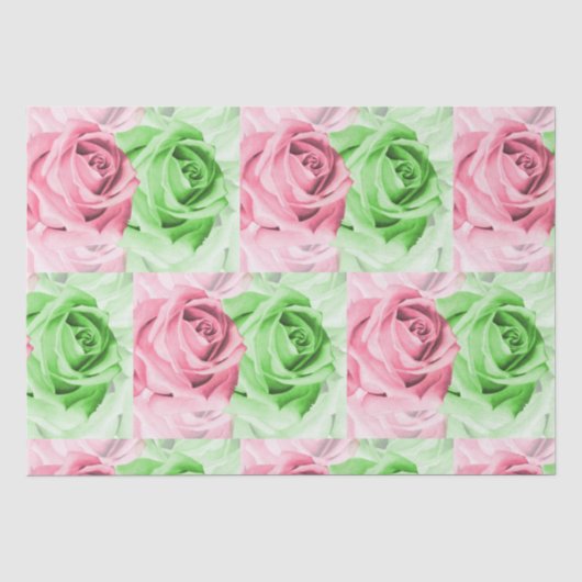 Mooie roze en groene roos tissue wrap tissuepapier (Voorkant)