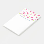 Mooie roze en groene tuimelende hartenpatroon post-it® notes (Schuin)
