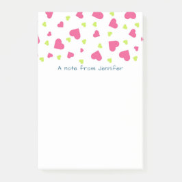 Mooie roze en groene tuimelende hartenpatroon post-it® notes