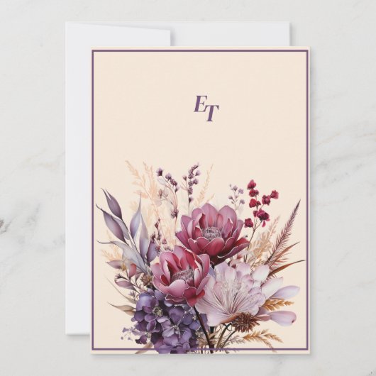 Mooie roze en mauve elegante bloemen kaart (Achterkant)