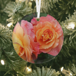Mooie roze en oranje roos foto glas ornament