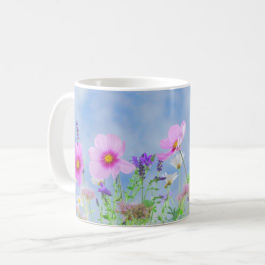 Mooie roze en paarse bloemen met Cloudy Sky Koffiemok (Voorkant links)
