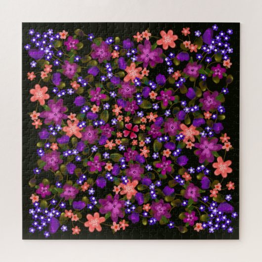 Mooie roze en paarse boho-bloemen legpuzzel (Horizontaal)