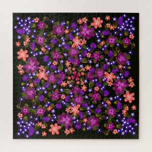 Mooie roze en paarse boho-bloemen legpuzzel