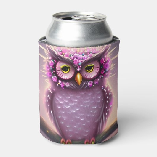 Mooie roze en Paarse Fantasy Owl Blikjeskoeler (Blikje Voorkant)