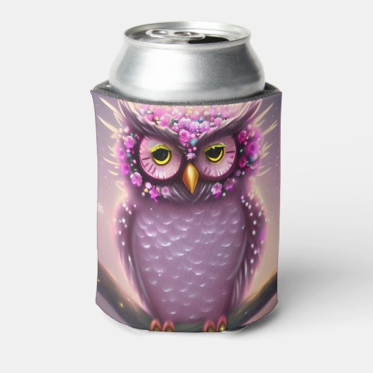 Mooie roze en Paarse Fantasy Owl Blikjeskoeler (Blikje Achterkant)