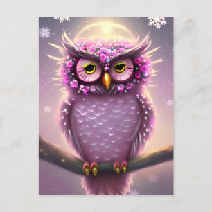 Mooie roze en Paarse Fantasy Owl Briefkaart