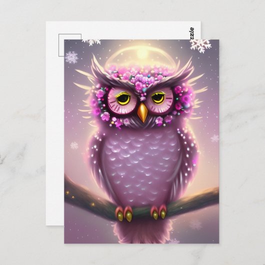 Mooie roze en Paarse Fantasy Owl Briefkaart (Voorkant / Achterkant)