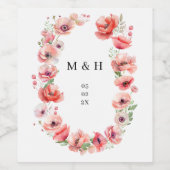 Mooie roze en rode papaverbloem bruiloft wijn etiket (Enkel label)