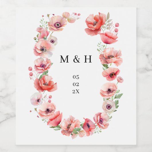 Mooie roze en rode papaverbloem bruiloft wijn etiket (Enkel label)