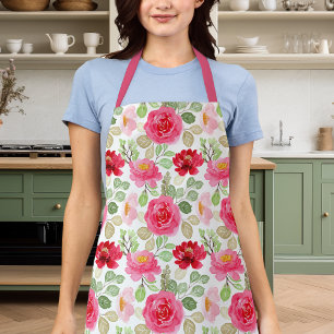 Mooie Roze En Rode Waterverfrozen Bloemen Schort