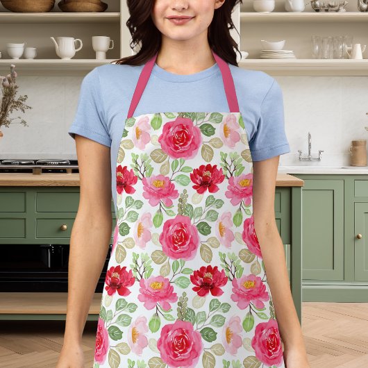 Mooie Roze En Rode Waterverfrozen Bloemen Schort