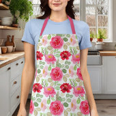 Mooie Roze En Rode Waterverfrozen Bloemen Schort